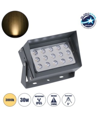 GLOBOSTAR® FLOODKAMY 90372 Προβολέας Σποτ Wall Washer με Αντιθαμβωτική Γρίλια LED 30W 3300lm 5° DC 24V Αδιάβροχο IP65 Θερμό Λευκό 2700K Dimmable - Bridgelux SMD Chip - Γκρι Ανθρακί - Μ19.5 x Π10.7 x Υ9.5cm - 3 Χρόνια Εγγύηση